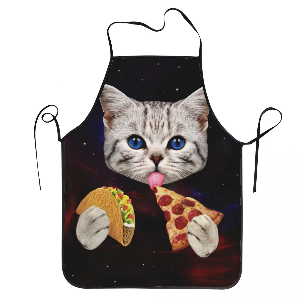 Home Cooking For Cats - 1PC ユニセックススペースピザ猫エプロン大人のシェフ調理キッチン家庭料理アクセサリーエプロンビブ家庭用クリーニング