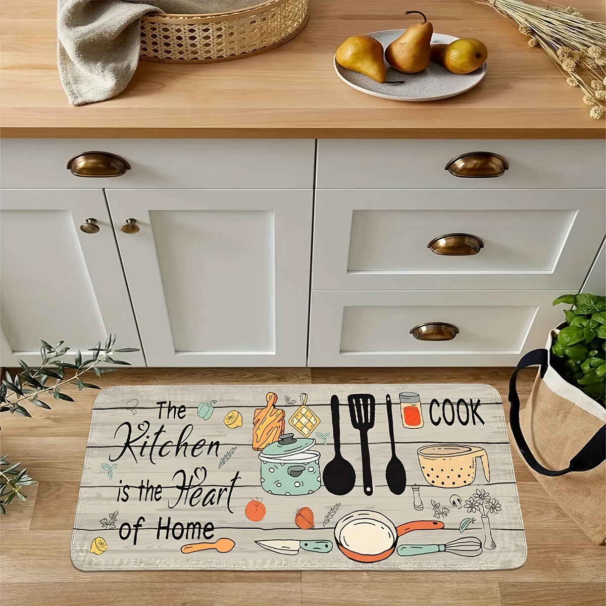 Home Cooking Quotes - キッチン用品プリントキッチンバスマット、滑り止め加工の柔らかい吸水性のあるロングフロアマット、「The Kitchen is Heart of Home」の言葉が入った調理用マット
