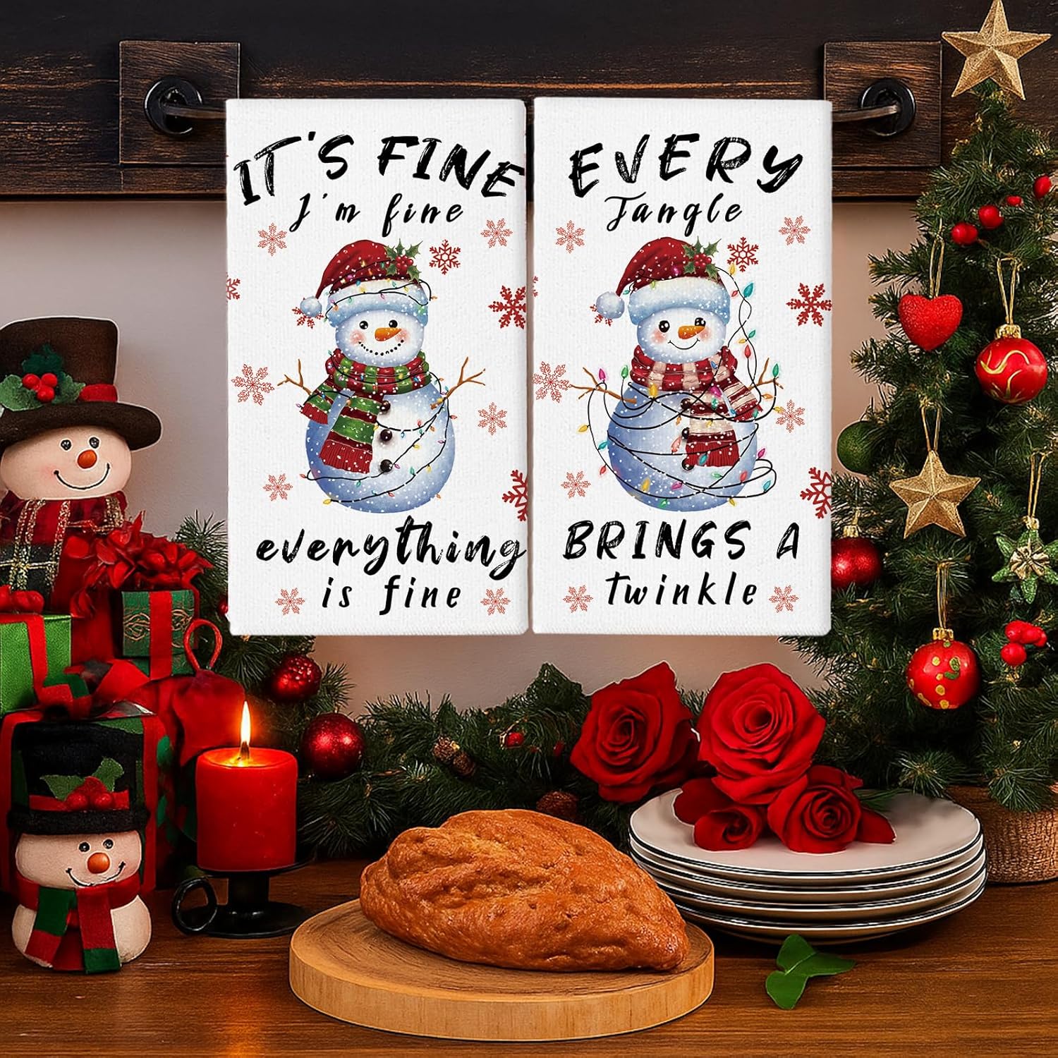 Home Cooking Quotes - 2枚、クリスマス雪だるま面白い引用文キッチンタオル、40cm*60cmタオルセット、超吸収性ソフトクリーニングクロス、クッキングベーキングティータオル、ティータオル、ハンドタオル、クリーニングクロス、ディッシュクロスキッチンデコレーション、リビングルームデコレーション、キッチン必需品、家庭必需品