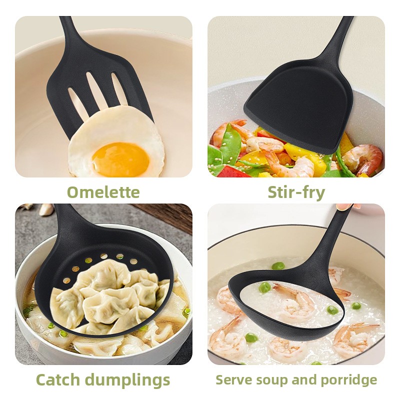 Home Cooking Chinese - シリコン製中華鍋用スパチュラ、レードル、スキマー、ノンスティック調理器具、家庭用キッチン調理用シャベルスプーン