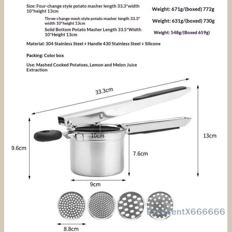 Home Cooking Kitchen - ステンレス製ポテトライサー、頑丈な滑り止めハンドル、食器洗い機対応、家庭用キッチンやレストランの食品調理用調理器具