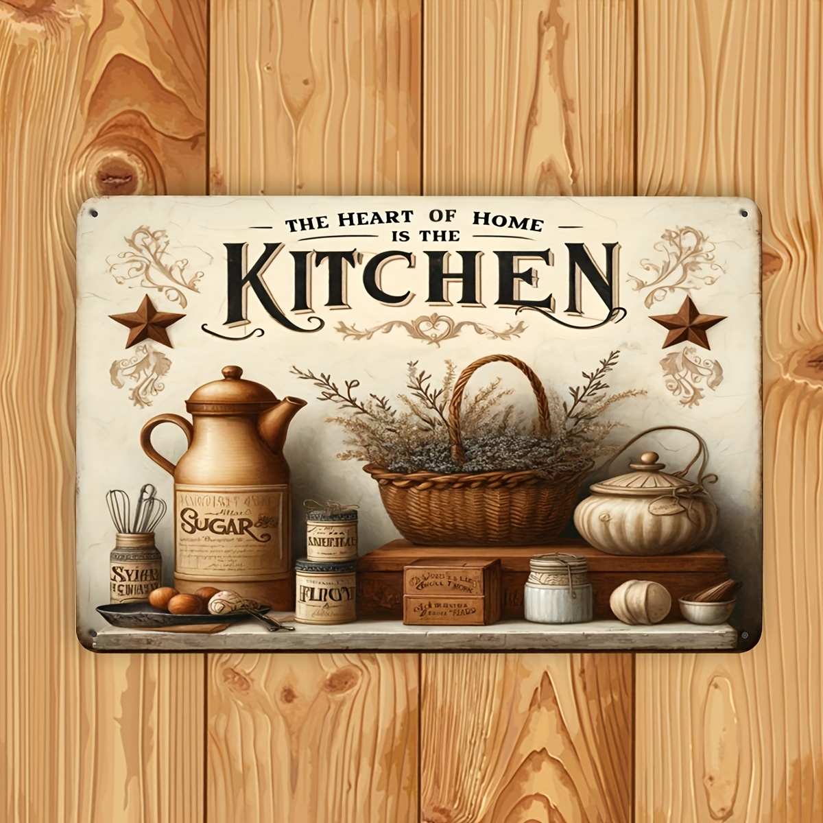 Home Cooking Quotes - ヴィンテージキッチンの名言メタルウォールデコレーションサイン - 「家の中心はキッチン」レトロファームハウス調のキッチンウォールアート