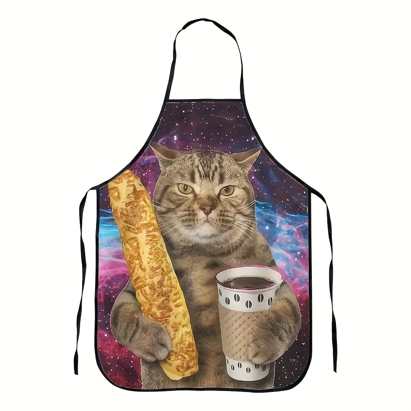 Home Cooking For Cats - ギャラクシータビー猫がビールを抱くプリントキッチンエプロン防水耐油調理エプロンかわいいノベルティギフトバーベキューベーキングホームパーティー用