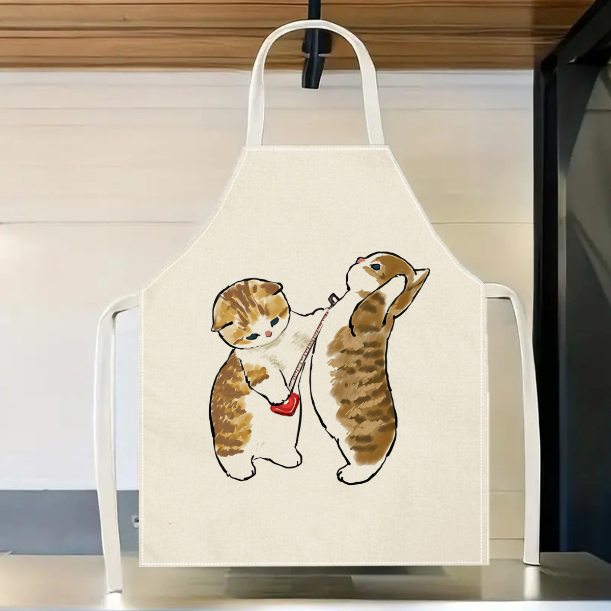 Home Cooking For Cats - 1pc かわいい猫遊びエプロンリネン生地キッチン調理ベーキングバーベキューグリルギフト女性男性のための家の装飾
