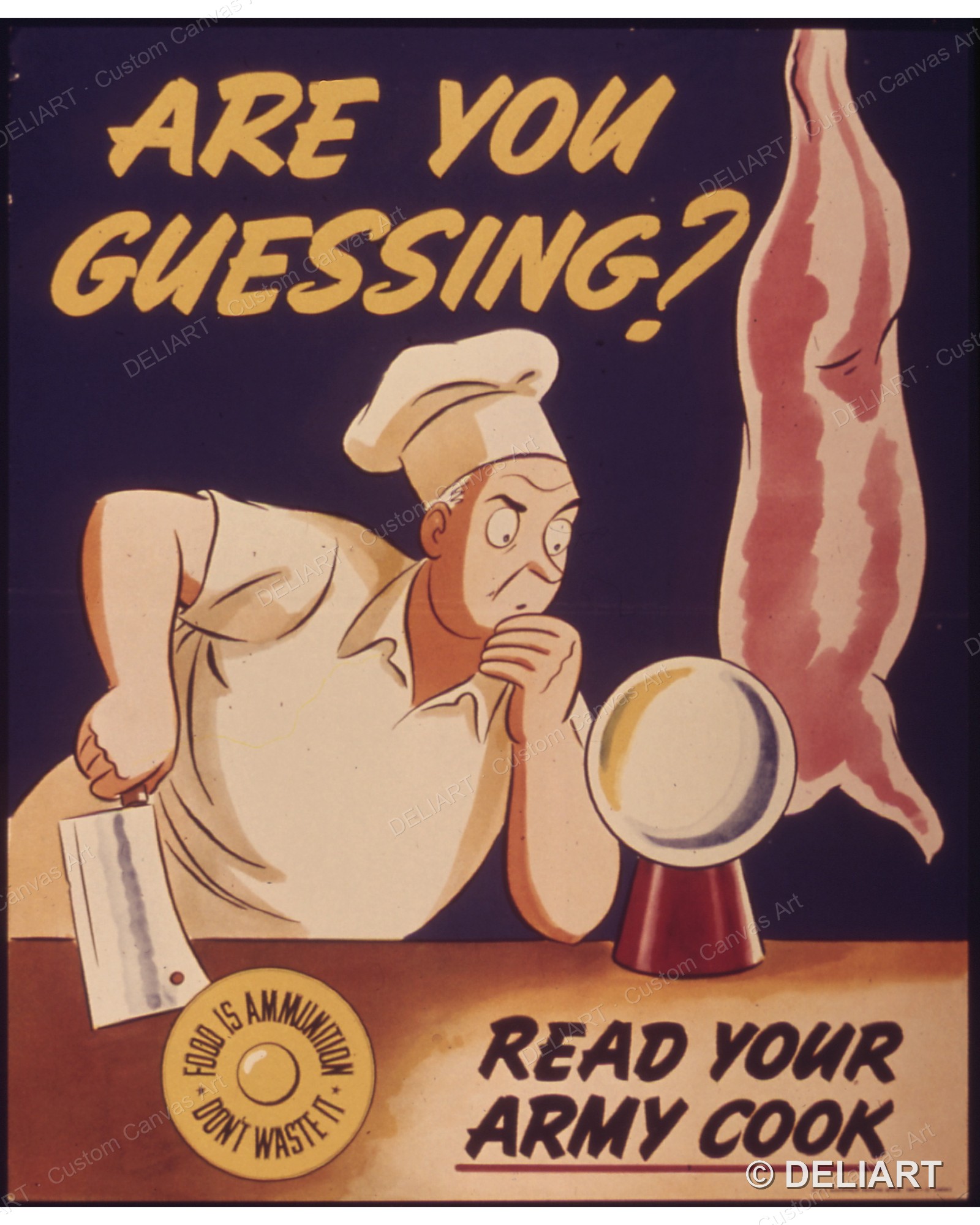Home Cooking Reading - あなたは推測しているのですか？ あなたの軍隊の料理人を描いたヴィンテージ第二次世界大戦プロパガンダキャンバスウォールアートポスタープリント、レトロな家の装飾、額なし