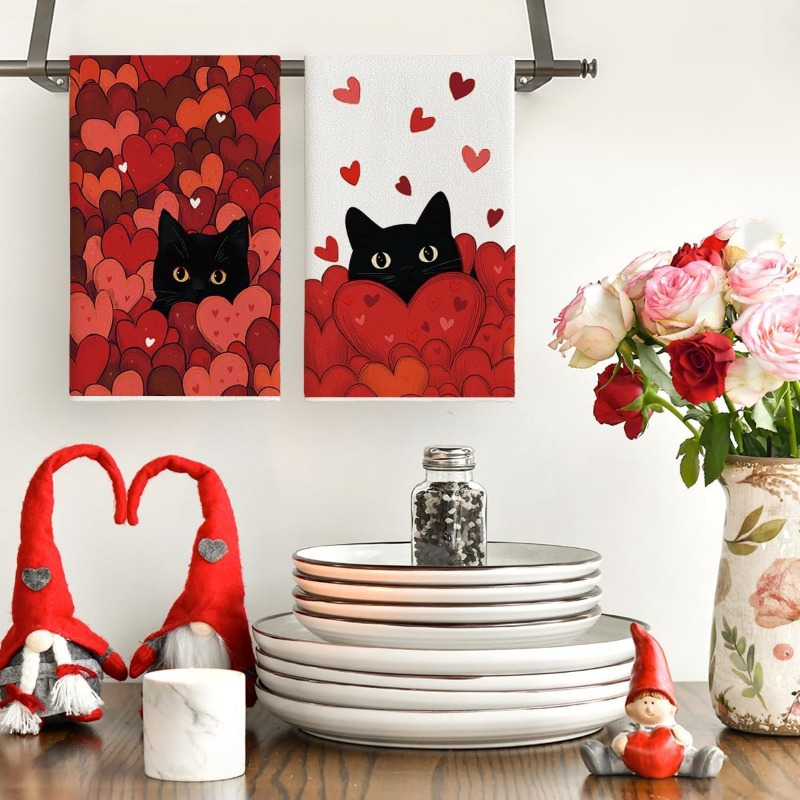 2枚セット、ハート型黒猫キッチンタオル、40cm*60cmタ - Home Cooking For Cats のレビューと価格