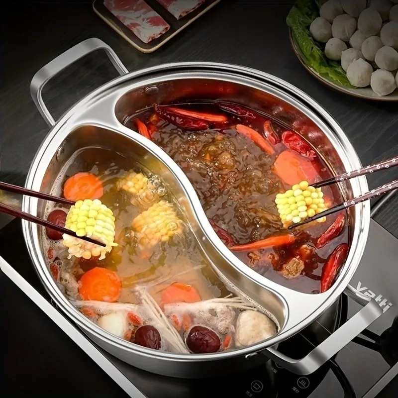 304ステンレス鋼製ツイン分割式ホットポット中華鍋32/34 - Home Cooking Chinese のレビューと価格