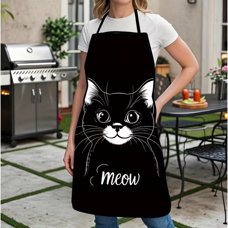かわいい黒猫プリントエプロン、1枚組、家庭用BBQ調理＆家事 - Home Cooking For Cats のレビューと価格