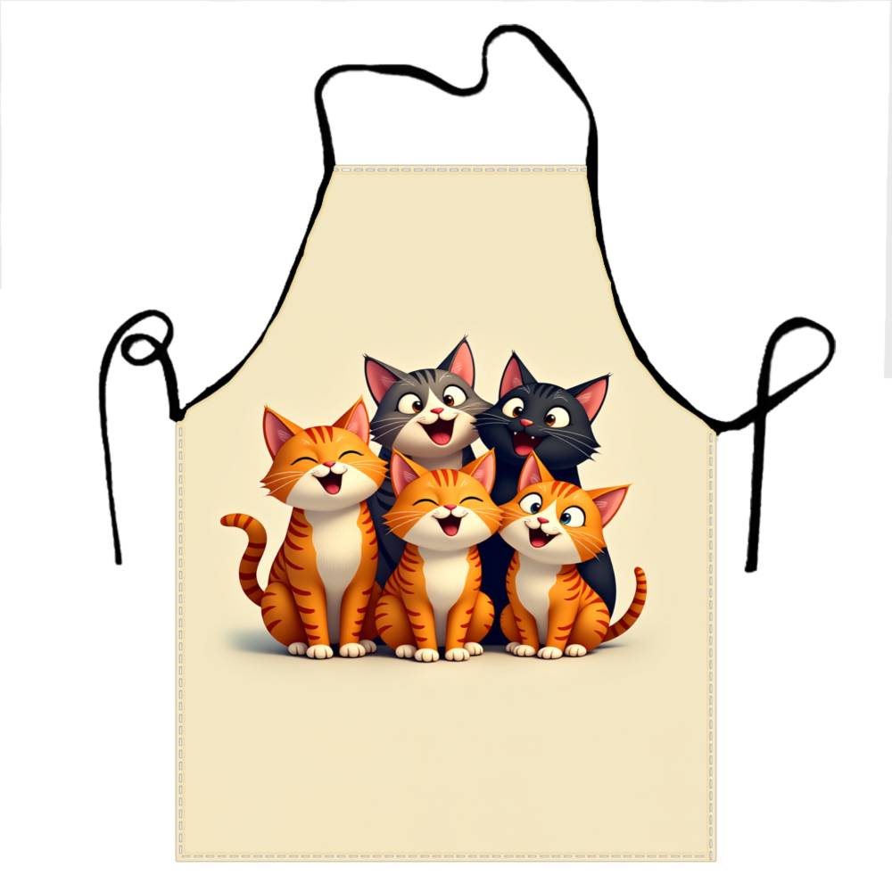 かわいい猫ファミリーエプロン ベージュ 漫画の猫と子猫 キッ - Home Cooking For Cats のレビューと価格