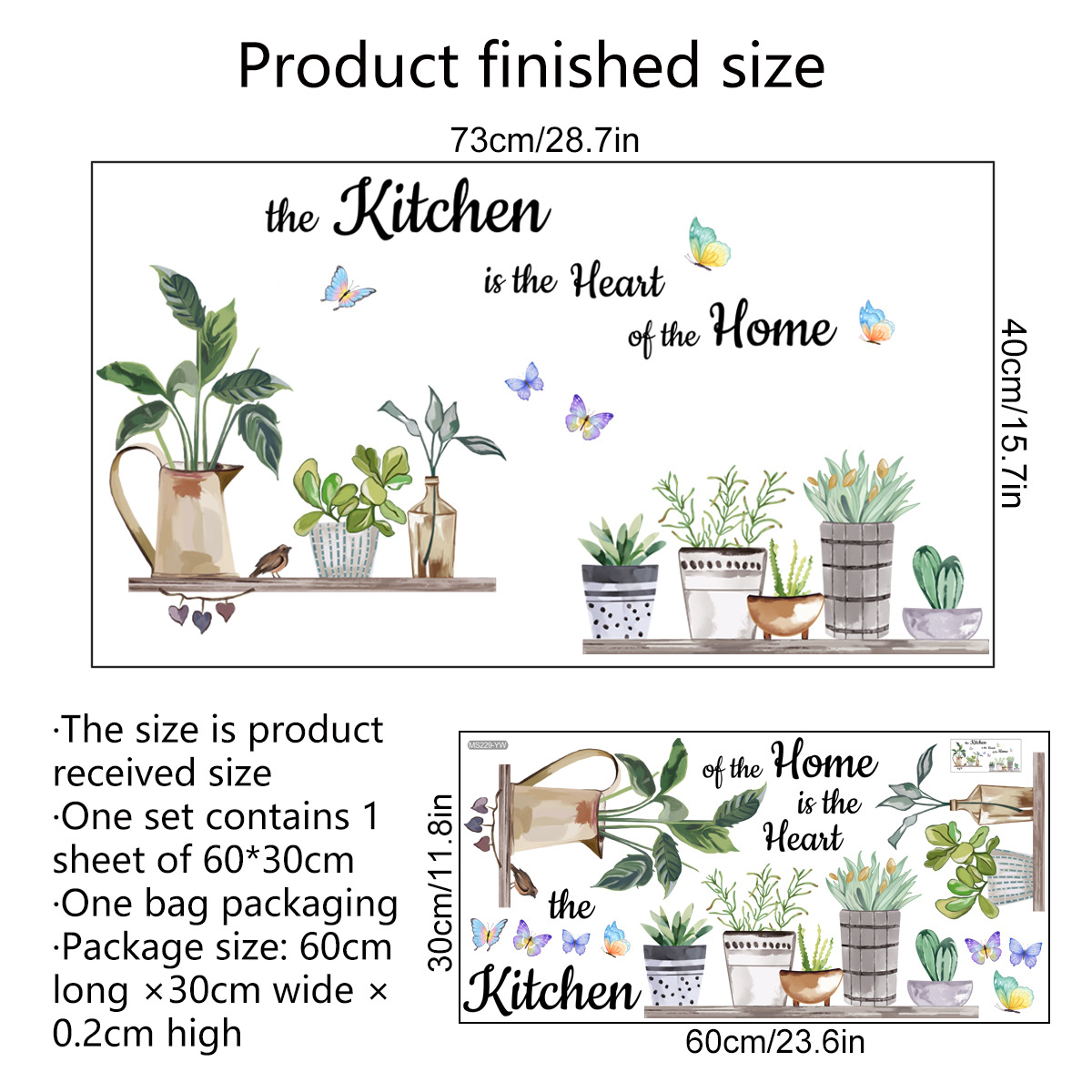 キッチン緑の植物調理アート蝶の花キッチン引用ウォールステッカ - Home Cooking Quotes のレビューと価格