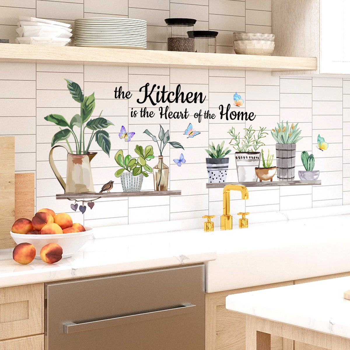 キッチン緑の植物調理アート蝶の花キッチン引用ウォールステッカ - Home Cooking Quotes のレビューと価格