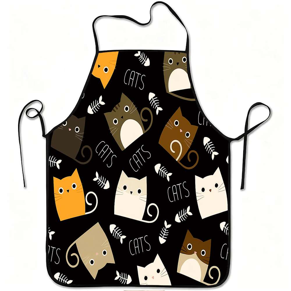 楽しい漫画風エプロン1枚、かわいい猫と魚の骨のレトロデザイン - Home Cooking For Cats のレビューと価格