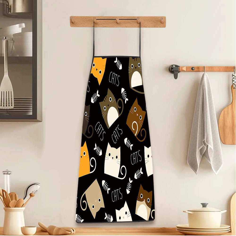 楽しい漫画風エプロン1枚、かわいい猫と魚の骨のレトロデザイン - Home Cooking For Cats のレビューと価格