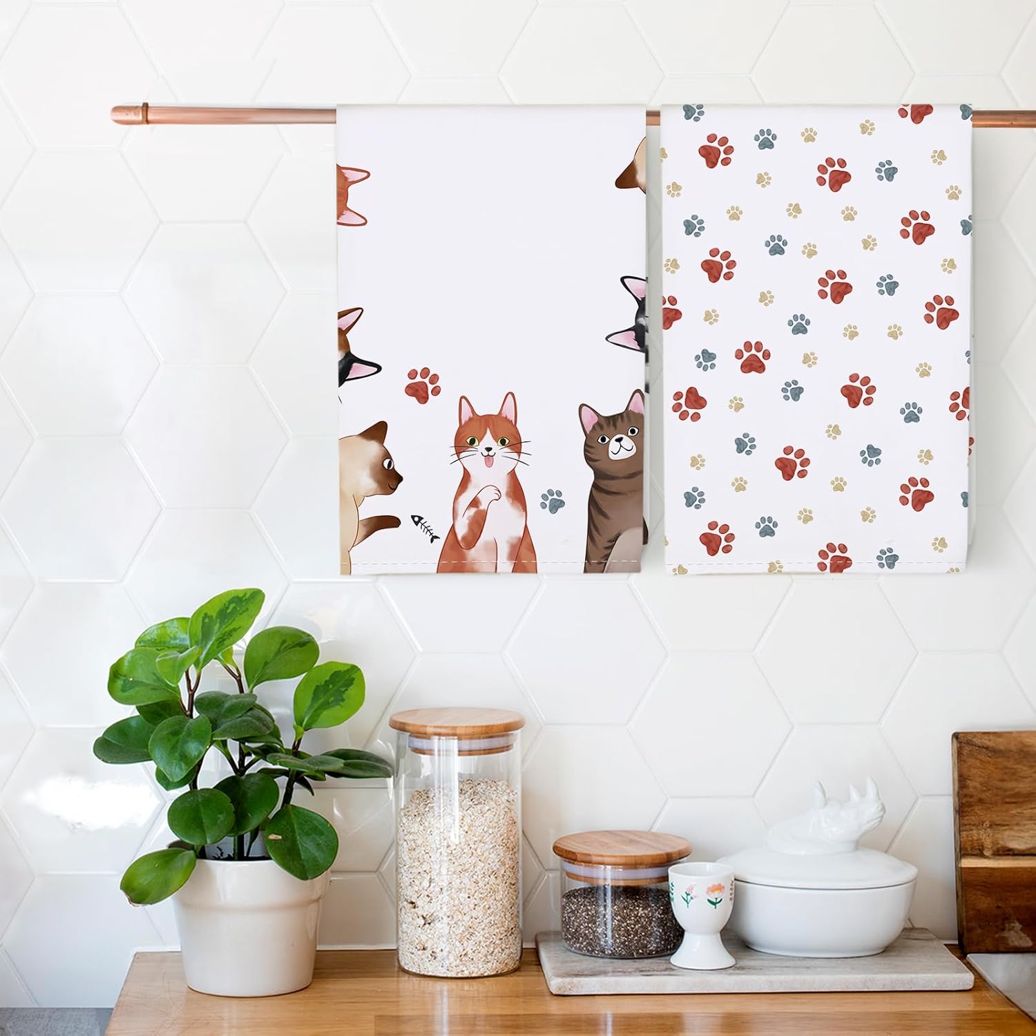 4枚セット、猫の足跡柄キッチンタオル、40cm*60cmタオ - Home Cooking For Cats のレビューと価格